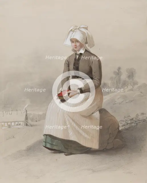 Woman in costume, seated full length, 1810-1857. Creator: Otto Wallgren.