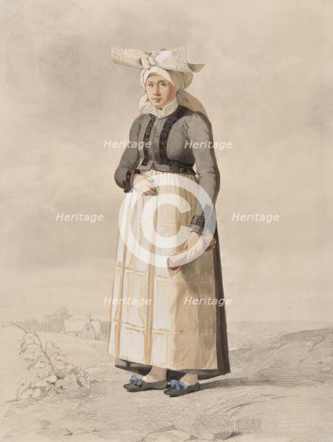 Woman in costume, standing full-length with a landscape in the background.  Creator: Otto Wallgren.