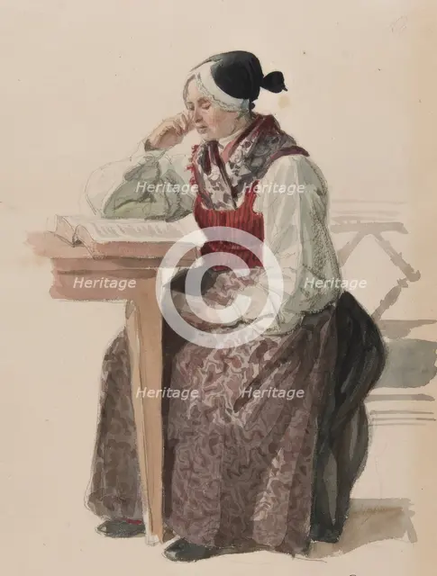 Woman in church dress, Ljusdahl, 1840.  Creator: Vilhelm Wallander.
