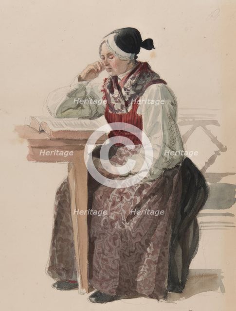Woman in church dress, Ljusdahl, 1840.  Creator: Vilhelm Wallander.