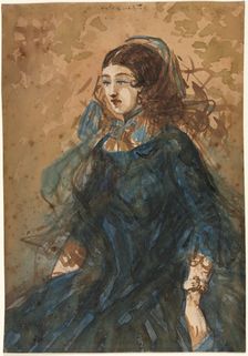 Woman in a Blue Dress (recto); War Encampment Scene (verso), 1855-1860. Creator: Constantin Guys (French, 1805-1892)