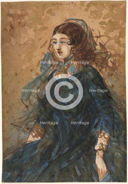 Woman in a Blue Dress (recto); War Encampment Scene (verso), 1855-1860. Creator: Constantin Guys (French, 1805-1892).