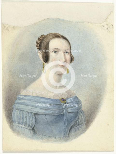 Woman in a blue dress, with gold earrings, 1782-1849. Creator: Johannes Hari.