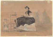Woman in a Crinoline on the Beach of Trouville, c. 1865. Creator: Eugene Louis Boudin