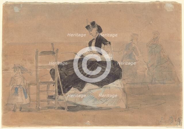 Woman in a Crinoline on the Beach of Trouville, c. 1865. Creator: Eugene Louis Boudin.