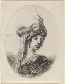 Woman in a Feathered Turban with a Veil, Turned to the Right, 1649/1650. Creator: Stefano della Bella