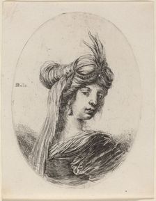 Woman in a Feathered Turban with a Veil, Turned to the Right, 1649/1650. Creator: Stefano della Bella
