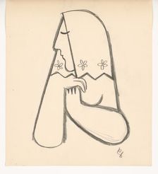 Woman in a flowered scarf with her hands supporting her, 1938. Creator: Mikulas Galanda