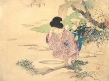 Woman in a garden, late 19th-early 20th century. Creator: Kajita Hanko