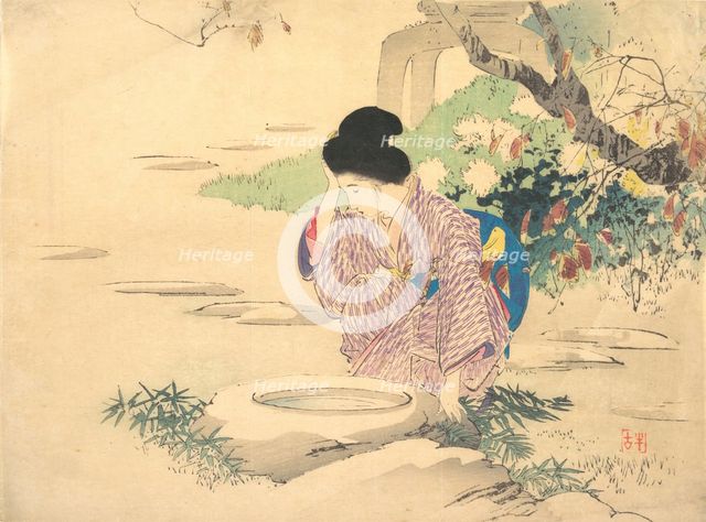 Woman in a garden, late 19th-early 20th century. Creator: Kajita Hanko.
