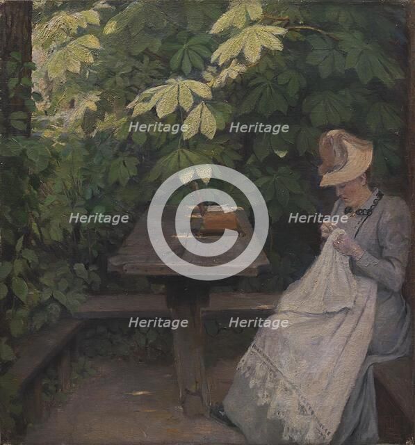 Woman in a garden, summer, 1891. Creator: Poul S. Christiansen.