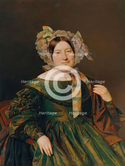 Woman in a green, salmon-red iridescent dress, 1837. Creator: Ferdinand Georg Waldmuller.