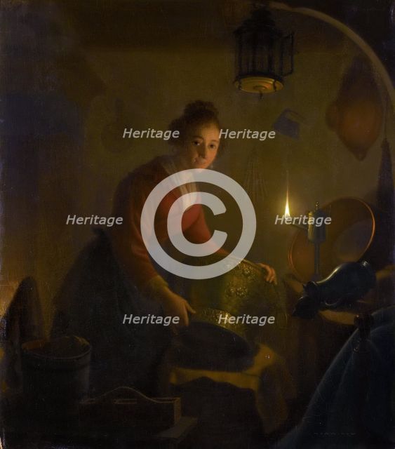 Woman in a Kitchen by Candlelight. Artist: Versteegh, Michiel (1756-1843)