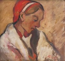 Woman in a red bonnet, 1931. Creator: Zolo Palugyay