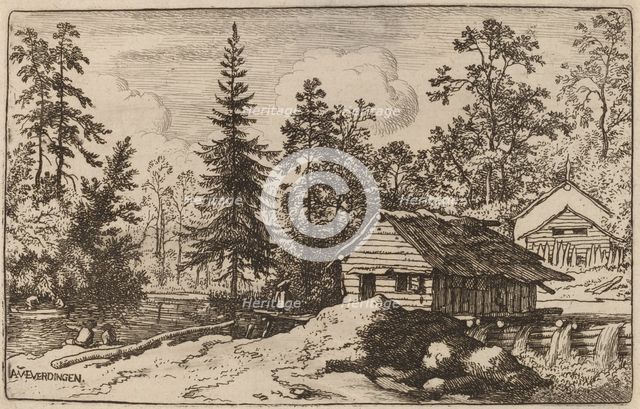 Woman in a Riverscape Looking towards a Boat, probably c. 1645/1656. Creator: Allart van Everdingen.