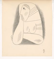 Woman in a striped scarf and a braid with her face supported, 1938. Creator: Mikulas Galanda