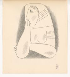 Woman in a striped scarf and a braid with her face supported, 1938. Creator: Mikulas Galanda