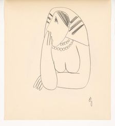 Woman in a striped scarf with her face supported, 1938. Creator: Mikulas Galanda