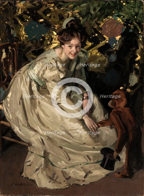 Woman in Arbor with Monkey, late 19th-early 20th century. Creator: Claudio Castelucho.