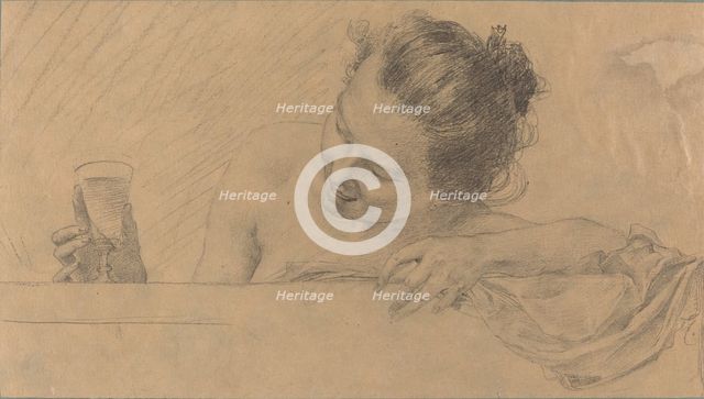 Woman in Bath, Holding a Glass of Wine, 1898. Creator: Karel Vitezslav Masek.