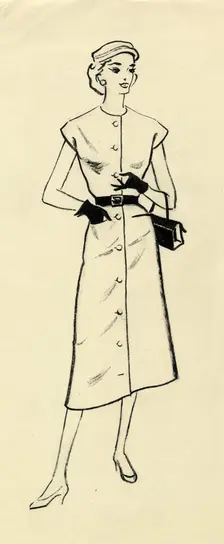 Woman in belted dress, c1950. Creator: Shirley Markham