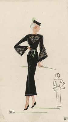 Woman in Black Dress, 1936, No. 11, c.1936. Creator: Monogrammist M.L.
