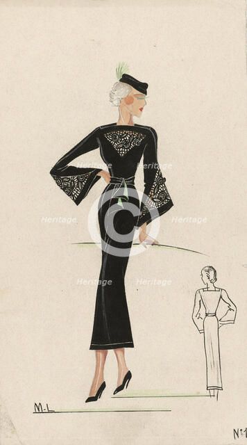 Woman in Black Dress, 1936, No. 11, c.1936. Creator: Monogrammist M.L..