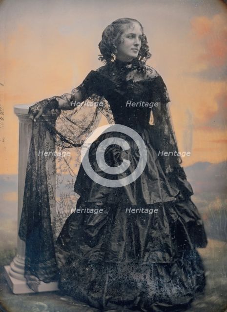 Woman in Black Taffeta Dress and Lace Shawl, ca. 1850. Creators: Josiah Johnson Hawes, Albert Sands Southworth.
