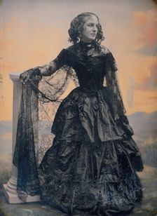 Woman in Black Taffeta Dress and Lace Shawl, ca. 1850. Creators: Josiah Johnson Hawes, Albert Sands Southworth