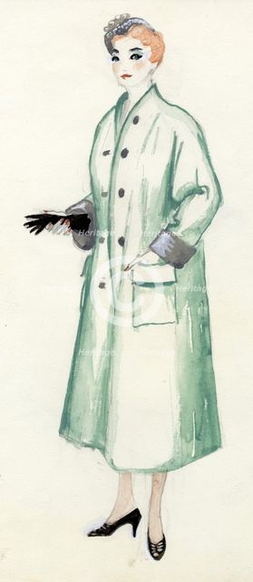 Woman in green coat, c1950. Creator: Shirley Markham.