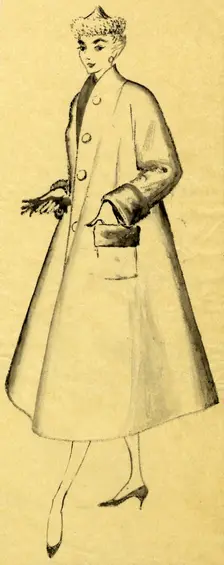 Woman in duster coat and pointed hat, c1952. Creator: Shirley Markham