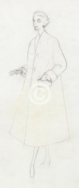 Woman in duster coat, c1950. Creator: Shirley Markham.