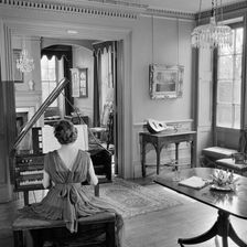 Woman in evening dress playing the harpsichord, Fenton House, London, 1960-1965. Artist: John Gay