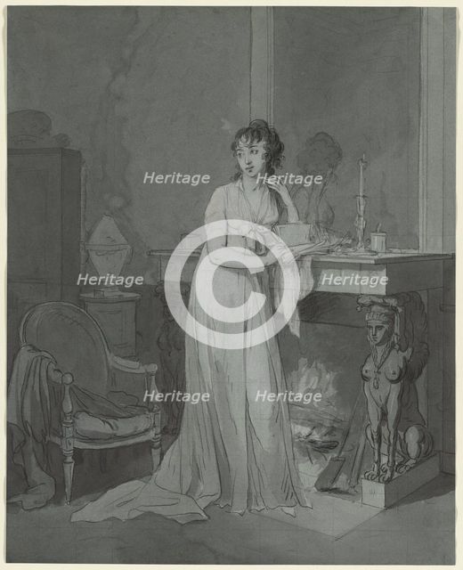 Woman in Front of a Fireplace, c. 1803. Creator: Louis Léopold Boilly (French, 1761-1845).