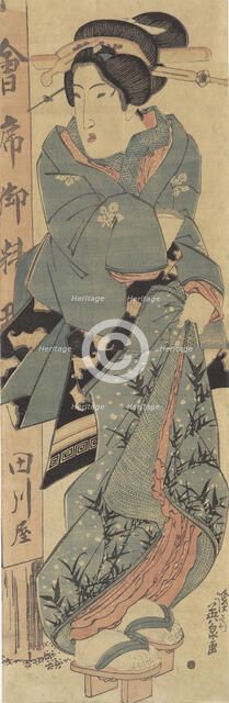 Woman in front of the Tagawaya Teahouse, 1815-1842. Creator: Ikeda Eisen.