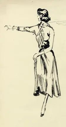 Woman in full skirt with outstretched arm, c1950. Creator: Shirley Markham