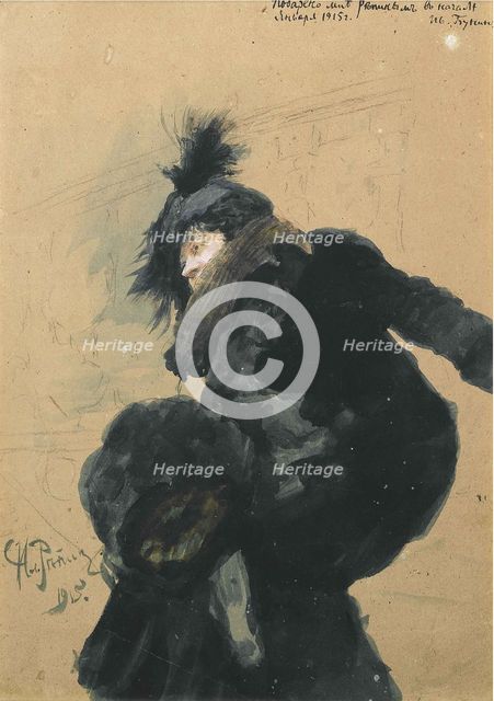 Woman in Fur Coat, 1915. Artist: Repin, Ilya Yefimovich (1844-1930)