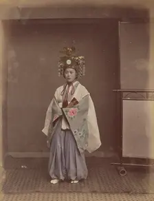 Woman in Headdress, 1870s-1890s. Creator: Kusakabe Kimbei
