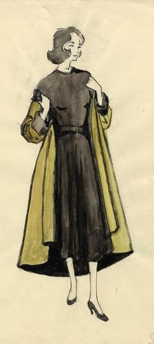 Woman in olive coat, c1950. Creator: Shirley Markham