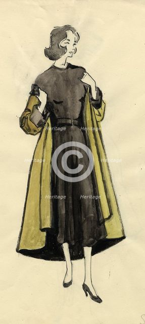 Woman in olive coat, c1950. Creator: Shirley Markham.