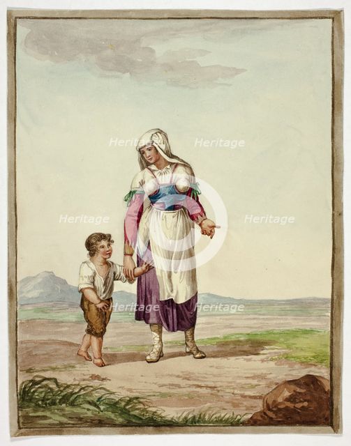 Woman in Native Costume with Boy on Road, n.d. Creator: Unknown.