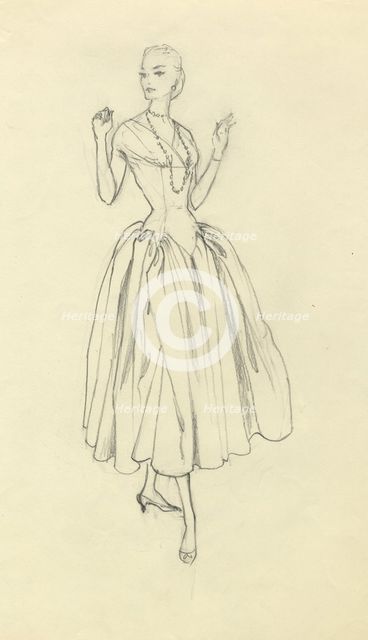 Woman in narrow-waisted dress, c1952. Creator: Shirley Markham.
