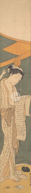 Woman in Night Robe Reading a Letter, 1764-72., 1764-72. Creator: Suzuki Harunobu.