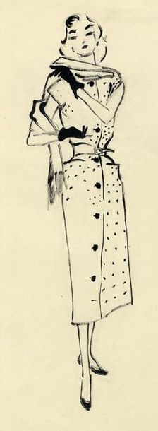 Woman in spotted dress, c1950. Creator: Shirley Markham