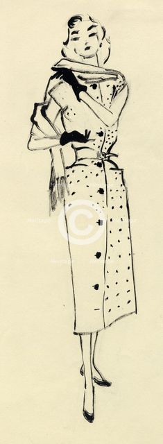 Woman in spotted dress, c1950. Creator: Shirley Markham.