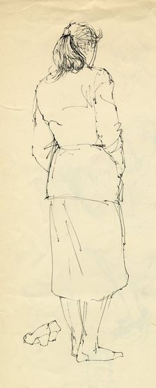 Woman in stockinged feet from behind, 1953. Creator: Shirley Markham