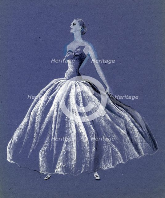 Woman in strapless ballgown, c1952. Creator: Shirley Markham.