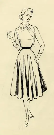 Woman in sweater and full skirt, c1950. Creator: Shirley Markham