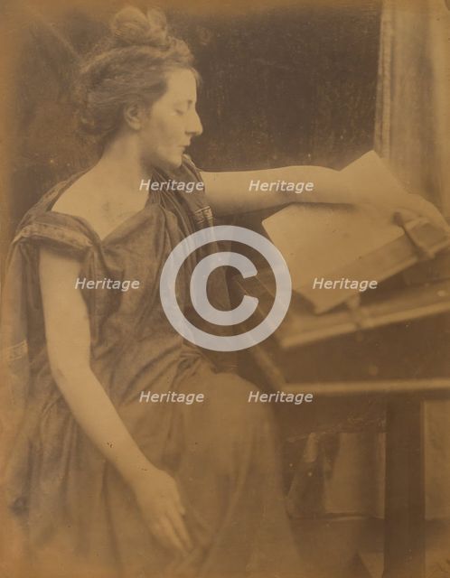 [Woman in Robes Reading a Book], 1870. Creator: Julia Margaret Cameron.