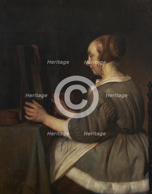 Woman in the mirror, c.1662. Creator: Gabriel Metsu.